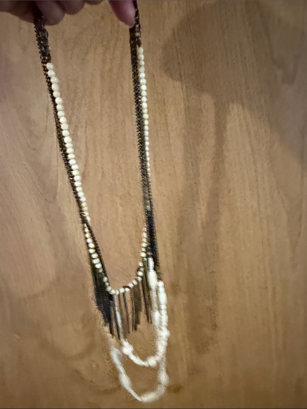Layered Black and Cream Beaded Fringe Necklace - Picture 2 of 5